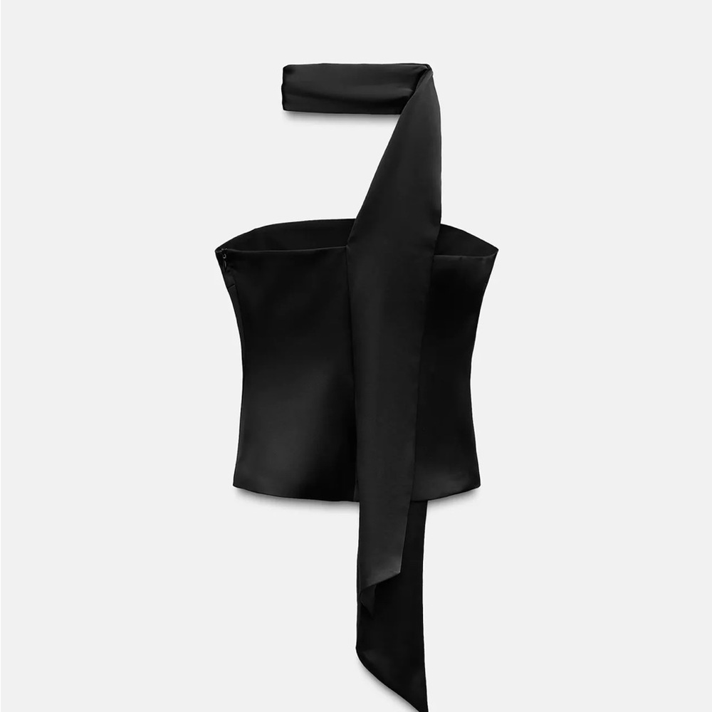 Zara Black Satin Halter Top